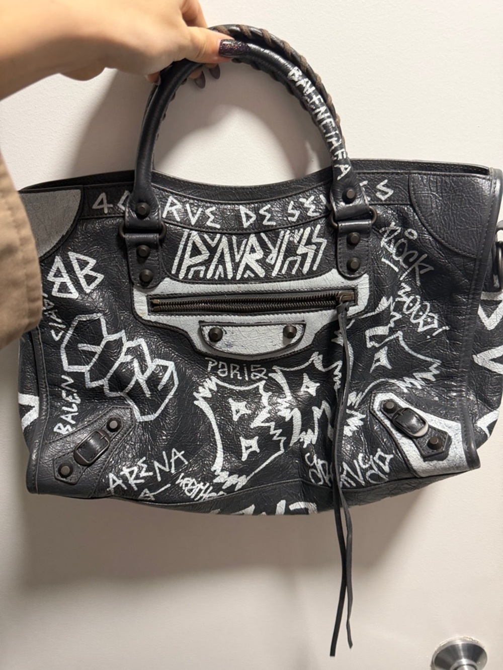 Balenciaga Grey & White Graffiti Classic City Bag - Picture 3 of 5